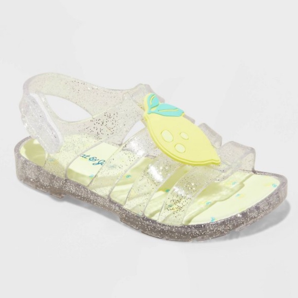 NWT NIB Clear Glitter Sandals with Lemon- Yellow and Clear Jellies Jelly’s
